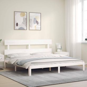 Berkfield Home Beautiful Bed Frame with Headboard White 200x200 cm Solid Wood