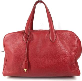 Herm&egrave;s Red Color Taurillon Clemence Leather Boston Bag (Pre-Owned)