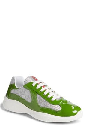 Prada Americas Cup Vernice Bike Low Top Sneaker in Mela/Argento at Nordstrom, Size 10.5Us