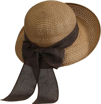 Generic Straw Sun Hat for Women Foldable Wide Rim Cute Floral Summer Beach Cap for Vacation Holiday Fisherman Hat Travel Cap (UK, Alpha, One Size, C-693 Khaki