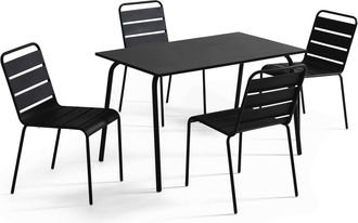 Oviala Mesa de jard&iacute;n de metal y conjunto de 4 sillas negro