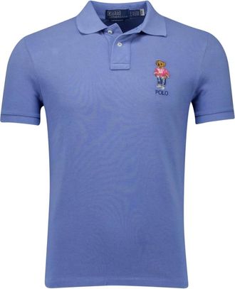 Polo Ralph Lauren Tops, Heren, Blauw, M, Blauwe poloshirt met korte mouwen