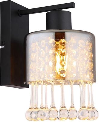 Globo Lighting Hendry L&aacute;mpara De Pared Con Pantalla De Cristal Ahumado Negro Mate, 1 Bombilla E27