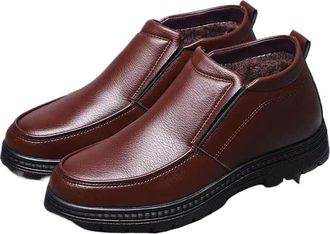 Generic Mens Leather Casual Shoes for Winter Commuting, Slip-Resistant Sole with Thermal Lining, Business and Leisure Dress Footwear(Brown,6.5 UK)