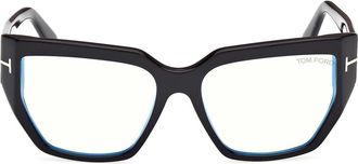 Tom Ford 54mm Square Blue Light Blocking Optical Glasses in Black Eco /T Logo at Nordstrom