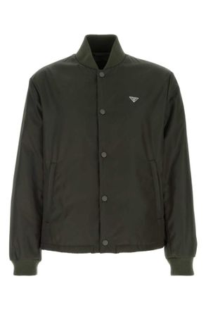 Prada Dark Green Logo Bomber Jacket