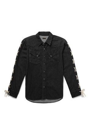 KAPITAL Slim-Fit Leather-Trimmed Lace-Up Denim Shirt