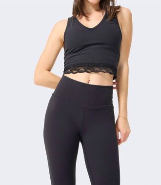 Terez Lace Trim Crop Top In Black Lace
