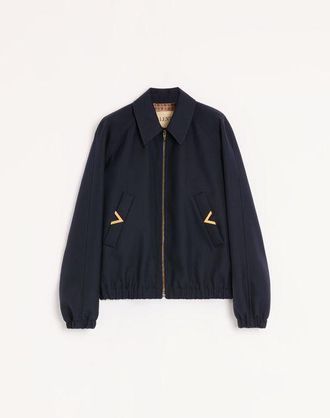 Valentino Bomber Valentino In Nylon Con VGold Su Tasche Laterali Uomo NAVY 56