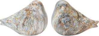Melrose International Terra Cotta Bird with Marble Design (Set of 2) - Blue, Grey, White