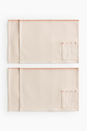 H&M 4er-Pack Tischsets mit Bestecktasche - Hellbeige/Orange