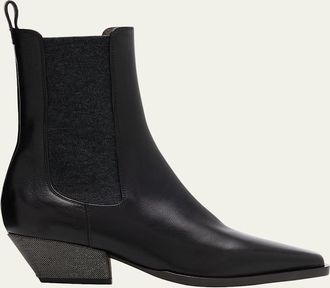 Brunello Cucinelli Leather Wool Western Chelsea Booties