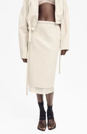 Mango Layered Cotton & Linen Midi Skirt in Light/Pastel Grey at Nordstrom Rack, Size 2