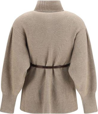 Brunello Cucinelli Ribbed Wool Cardigan - Beige