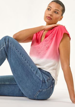 Roman Dip Dye Embroidered Top