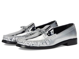 Stuart Weitzman Lottie Bow Loafer Womens Flat Shoes Silver : 8.5 M, Leather