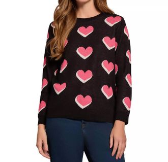 Jones New York Scatter Heart Crewneck Jones Sweater In Black Multi