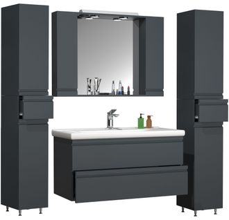 ebuy24 Vcm 5pcs &Aacute;rea De Lavado Armario Inferior De Lavabo 100 Cm Muebles De Ba&ntilde;o Con Gabinete De Espejo De Lavabo Armario Alto Cajones Sin Manos Conjunto Com