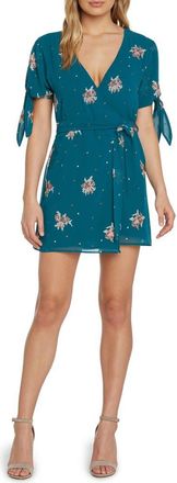 Matty M Tie Sleeve Embroidered Wrap Dress in Deep Teal at Nordstrom Rack, Size X-Large