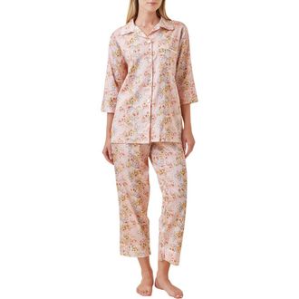 Papinelle Sleepwear Molly Cotton Sateen Crop Pajamas in Pink at Nordstrom, Size X-Small
