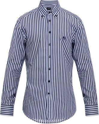 Etro Gestreepte Overhemd - Heren - Zakelijke Overhemden - Blauw - 3XL - Katoen - Overhemden