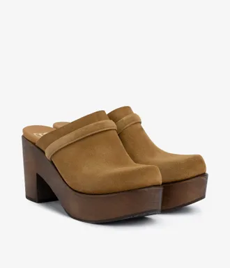 Pedro Garcia Midi heel clog in brown suede | Della | Fall winter 25 | PEDRO GARCIA