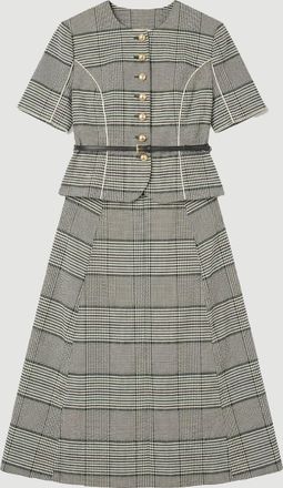 Karen Millen Womens Plus Size Tailored Check Peplum Belted Mini Dress - Monochrome Multi - Size 20 UK