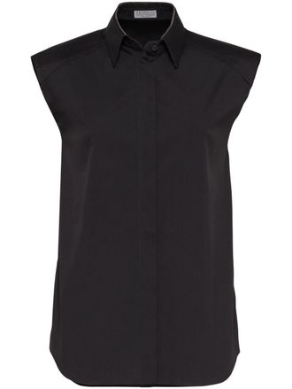 Brunello Cucinelli Mouwloze blouse met monili-kralen afwerking - Zwart