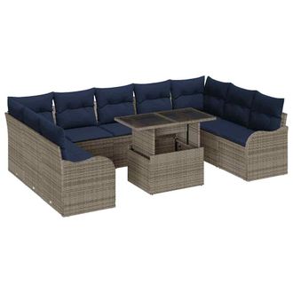 vidaXL Conjunto De Sof&aacute; De Jard&iacute;n 10 Uds. Gris Polirat&aacute;n Vidaxl