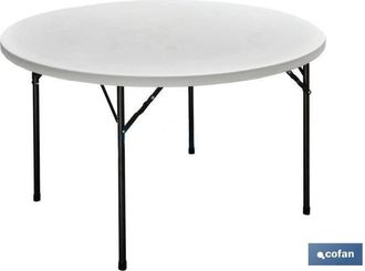 OEM Cofan Mesa Redonda Plegable Blanca 120x74cm, Mesa Plegable Redonda De Color Blanco Fabricada En Polietileno De Alta Densidad (hdpe) Y Estructura De Ac