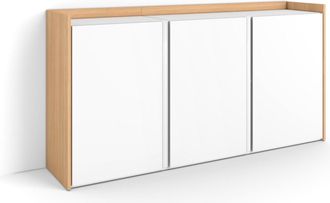 Skraut Home Skraut Home - Aparador Para Sal&oacute;n, Gran Capacidad De Almacenaje, 156x35x80cm, 3 Puertas, Armario, Zapatero, Estilo Moderno, Blanco Y Roble Soft