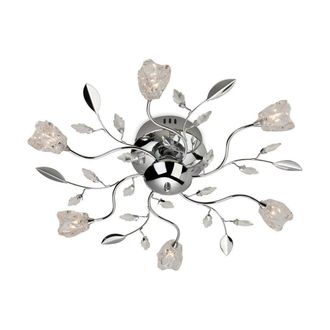Netlighting Cindy 6 Light Flush Multi Arm Ceiling Light Chrome Clear Glass G4 Bulb in Grey