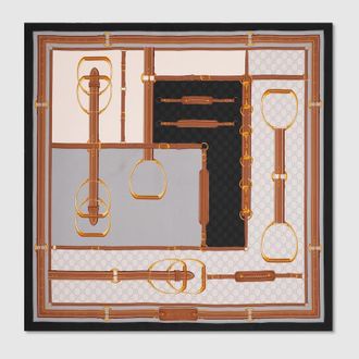 Gucci Printed Silk Twill Carr&eacute;, Grey, Silk