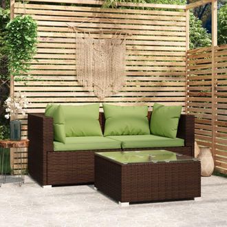 vidaXL 3 Pcs Garden Lounge Set Con Coj&iacute;n Mimbre Pe Brown