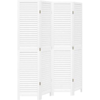 vidaXL Biombo Separador De 4 Paneles Madera Maciza Paulownia Blanco Vidaxl