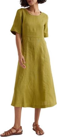 Seasalt Cornwall Grass Wave Linen Midi Dress in Avocado at Nordstrom, Size 12