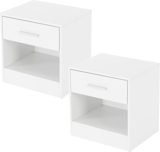 ML Design Ml-design - Set De 2 Mesitas De Noche Con Un Caj&oacute;n Y Compartimento Abierto Mesas Auxiliares Blancas 36,5 X 38,5 X 30 Cm Madera Mango De Aluminio Taqui