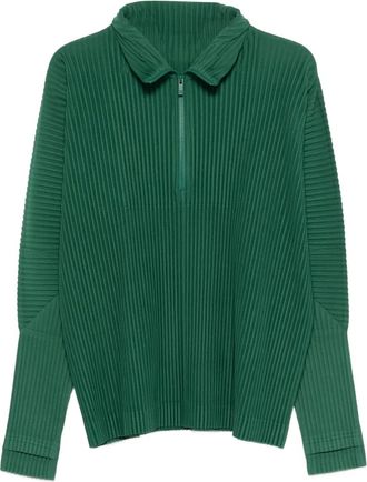 Homme Pliss&eacute; Issey Miyake Geplooid T-shirt met halve rits - Groen