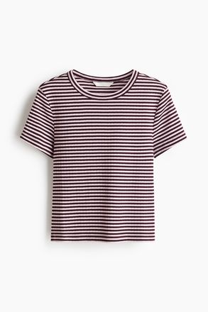 H&M Geripptes T-Shirt - Dunkles Pflaumenlila/Gestreift