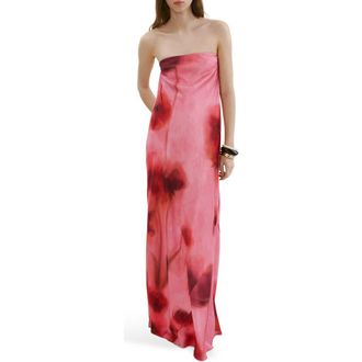 Mango Floral Strapless Dress in Pastel Pink at Nordstrom, Size 10
