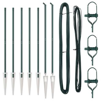 Berkfield Home Fence Posts Set Set of 14 Green Metal
