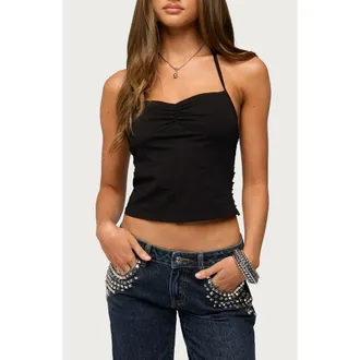 Edikted Minsoo Shredded Back Halter Top in Black at Nordstrom, Size X-Small