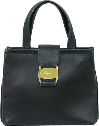 Ferragamo Vala Handbag Leather Black Leather Handbag (Pre-Owned)