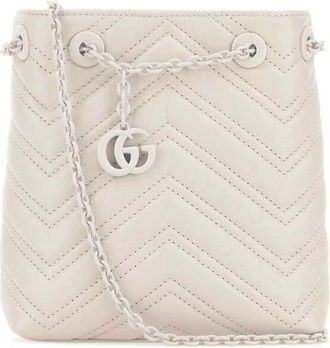 Gucci Ivory Leather Micro GG Marmont Bucket Bag