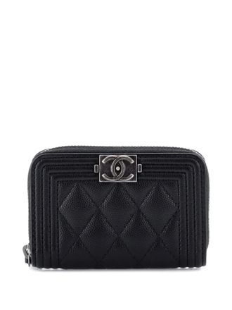 Chanel Boy Zip Coin Purse Quilted Caviar Small pouch - women - Calf Leather - One Size - Black
