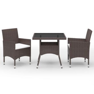 Berkfield Home 3 Piece Garden Dining Set Poly Rattan & Tempered Glass Brown