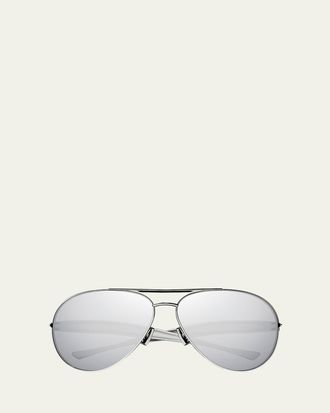 Bottega Veneta Curved Metal Aviator Sunglasses