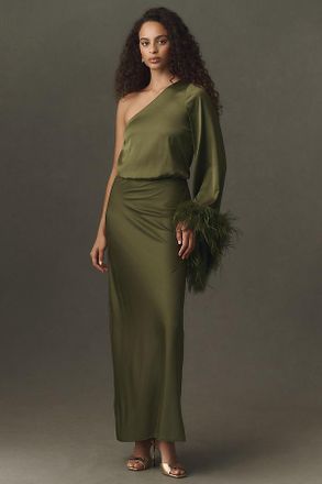 Hutch One-Shoulder Feather Maxi Dress