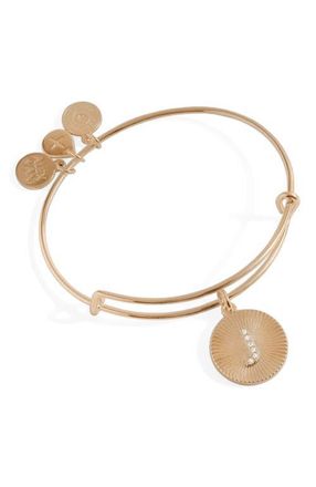 Alex and Ani Pave Starburst Texture Initial Bangle Bracelet in Gold - J at Nordstrom
