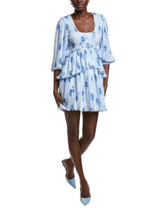 Ganni Pleated Georgette Flounce Smock Mini Dress